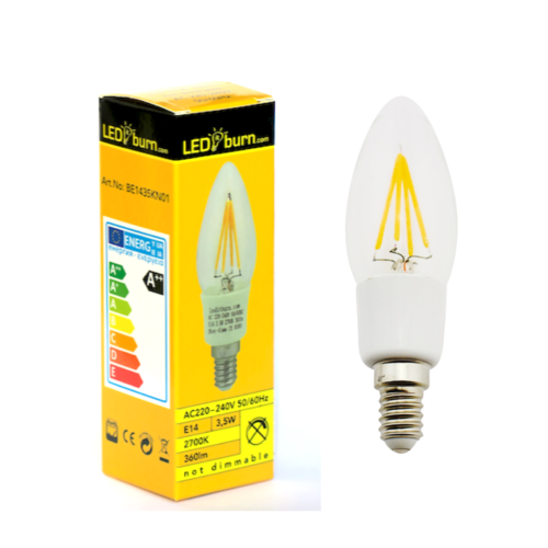 LEDitburn E14 LED Candle Filament Bulb 3.5 Watt (equals 35W) A++ 360lm warm white 240V not dimmable