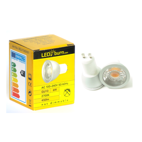 LEDitburn GU10 LED Spot 6 Watt (equals 40W) A+ 450lm warm white 240V not dimmable