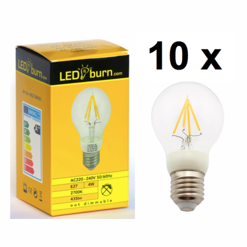 LEDitburn 10 PCS E27 LED Filament Bulb 4Watt (equals 40W) A++ 435lm warm white 240V not dimmable
