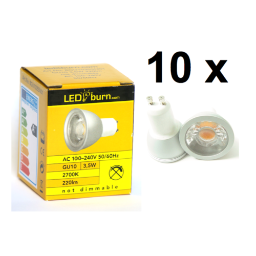 LEDitburn 10 PCS GU10 LED Spot 3.5 Watt (equals 20W) A+ 220lm warm white DC12V not dimmable