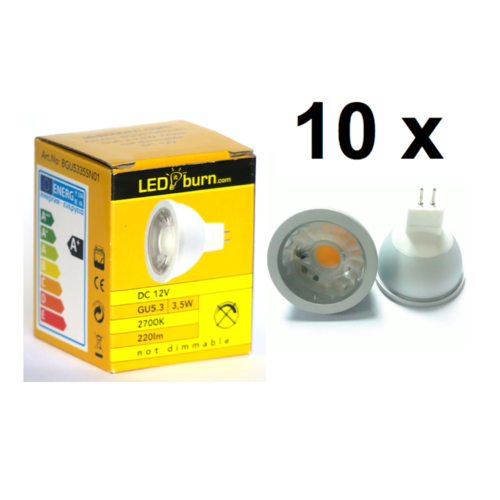 LEDitburn 10 PCS GU5.3 LED Spot 3.5 Watt (equals 20W) A+ 220lm warm white 240V not dimmable