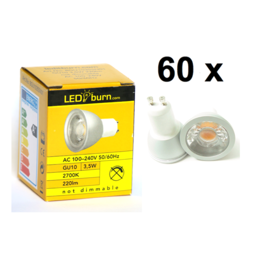 LEDitburn 60 PCS SUPERPACK GU10 LED Spot 3.5 Watt A+ 220lm warm white DC12V not dimmable