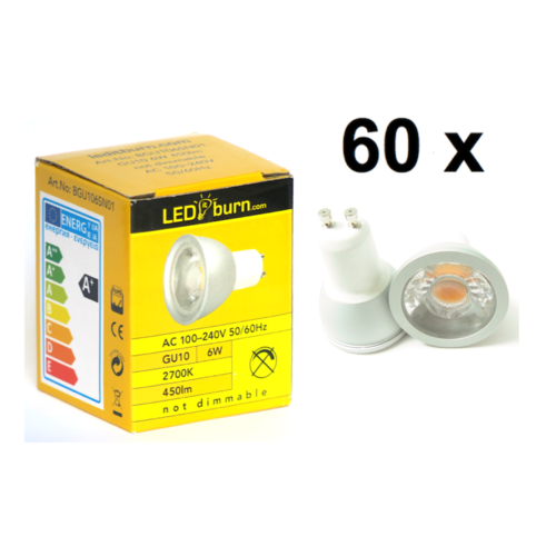 LEDitburn 60 PCS SUPERPACK GU10 LED Spot 6 Watt A+ 450lm warm white 240V not dimmable