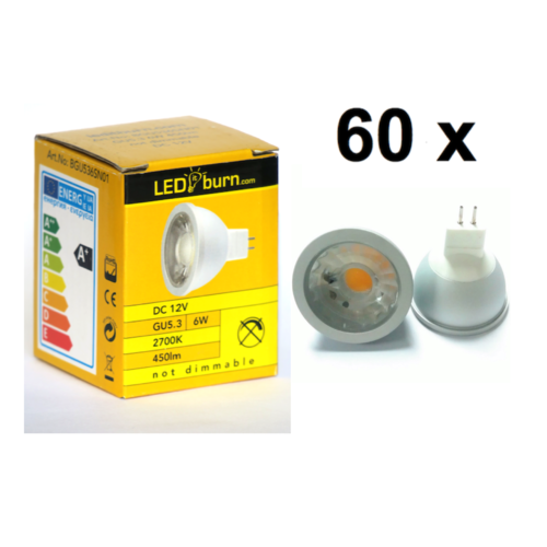 LEDitburn 60 PCS SUPERPACK GU5.3 LED Spot 6 Watt A+ 450lm warm white DC12V not dimmable