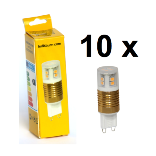 LEDitburn 10er Pack G9 LED Cylinder GOLD 2,5 Watt (ersetzt 20W) A+ 210lm warmweiß 240V nicht dimmbar