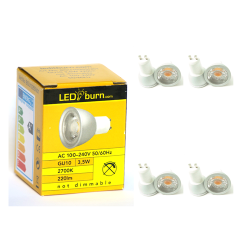 LEDitburn 4er Pack GU10 LED Spot 3,5 Watt (ersetzt 20W) A+ 220lm warmweiß 240V nicht dimmbar