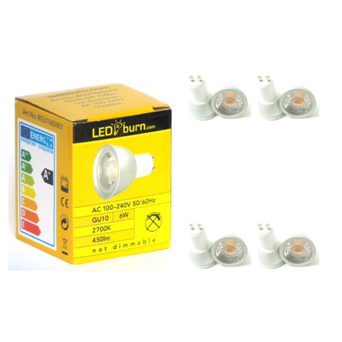 LEDitburn 4er Pack GU10 LED Spot 6 Watt (ersetzt 40W) A+ 450lm warmweiß 240V nicht dimmbar