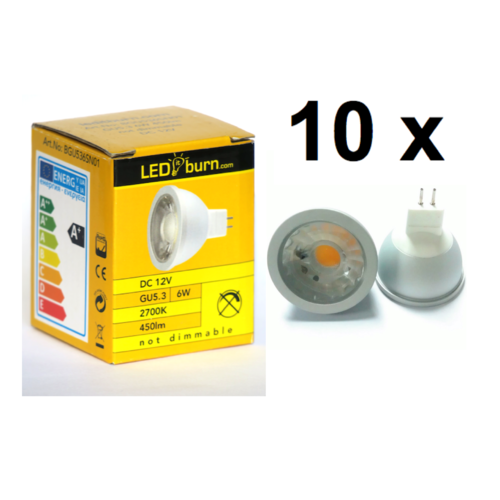 LEDitburn 10er Pack GU5.3 LED Spot 6 Watt (ersetzt 40W) A+ 450lm warmweiß AC/DC 12-24V nicht dimmbar
