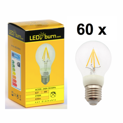 LEDitburn 60er SUPERPACK E27 LED Birne Fadenlampe klar 4 Watt A++ 435lm warmweiß 240V